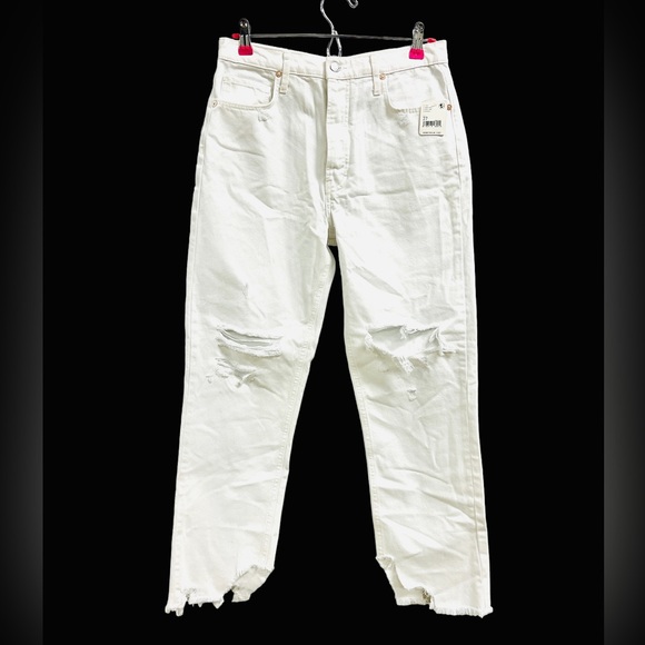 Free People We The Free Tapered Baggy Boyfriend Jeans Distressed White Size 32 - Picture 5 of 13